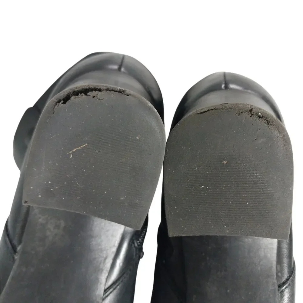 CROFT & BARROW! BLACK GENUINE LEATHER CHUNKY HEEL, NIPPED TOE ANKLE BOOTS! SZ 7M